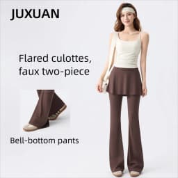 Women's High Waist Tummy Control Flared Yoga Pants with Skirt Overlay 2-in-1 Fall Outwear Sports Leggings for Gym Running