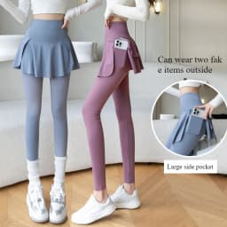 Women Seamless Fake Two Pieces Leggings Fitness Leggings High Waist Hip Liftting with Pocket Elastic Slim Fashion Yoga Pants