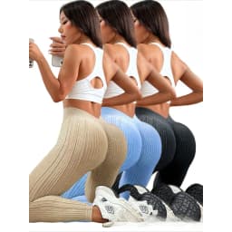 Womens High Waisted V Shaped Waistband Sand Washed Ribbed Yoga Leggings Peach Booty Lifting Fitness Pants for Workout