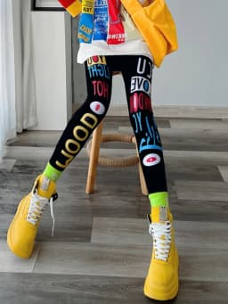High Elasticity Autumn Winter New Style Yoga Pants Skinny Nine Point Base Layer Pants Trendy Print High Waist Slimming Tight Fit