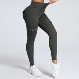 Cargo Style Fitness Pants Women's Sports Tight Leggings With Pocket Stretch High Waist Peach Hip Trousers StreetWear
