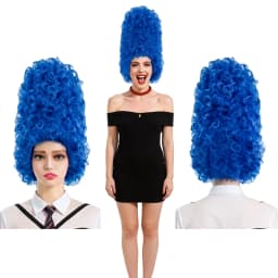 Anime Cos Blue Tall Tube Afro Wig Marge Simpson Same Style Beehive Hair High Temperature Fiber Wig For Halloween Party Role Play