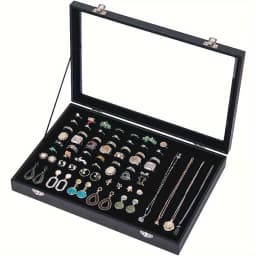 100 groove ring box box box box display box, ring holder storage box for jewelry display with glass cover