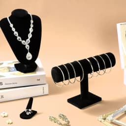 4 Pcs Velvet Jewelry Display Set Necklace Bracelet Ring Holder Organizer Stylish Storage for Home Garden Decor