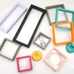 PE Film Colorful Jewelry Storage Box 3D Packaging Case Gemstone Free Stand Floating Frame Membrane Ring Earring Necklace Display