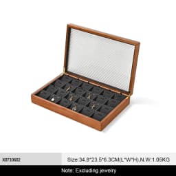 WoodTen 12/24 Grid Wooden Jewelry Box Ring Necklace Bracelet Display Case Jewelry Storage Box Jewelry Organizer Case For Women