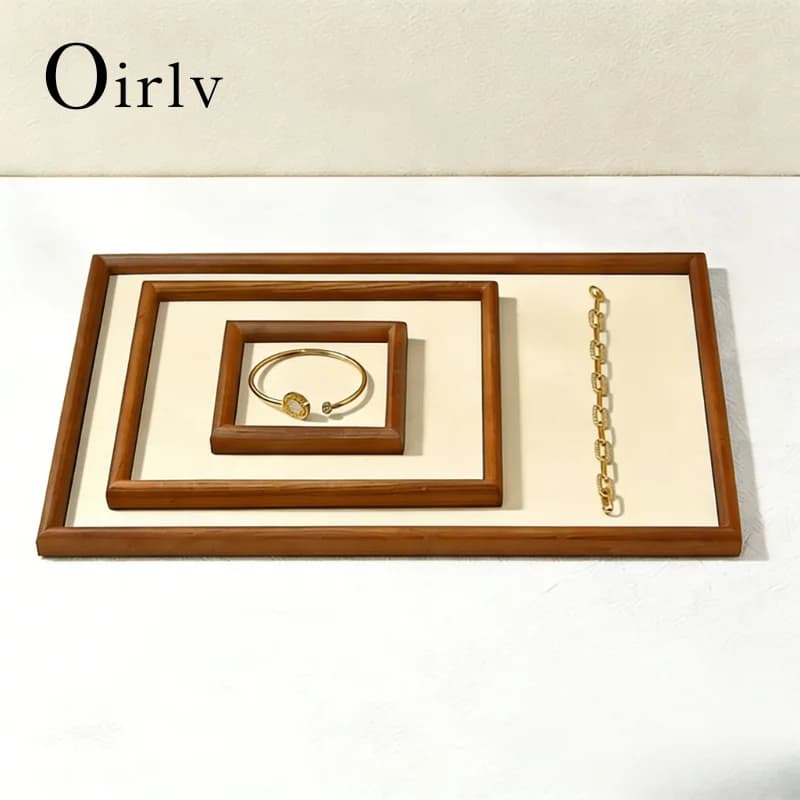 Oirlv Retro Solid Wood Fashion Wood Ring Display Tray Jewelry Stud Earrings Storage Plate Jewellery Counter Showcase Props