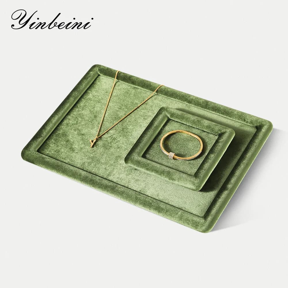 Yinbeini Velvet Jewelry Flat Tray Ring Pendant Bracelet Necklace Display Tray Jewelry Storage Organizer Plate P082