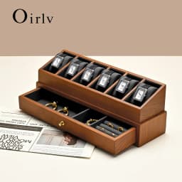 Oirlv 6 Grilds Wooden Watch Box Double-layer Jewelry Organizer Wrist Watch Display Box Dust-proof Transparent Cover Watch Case