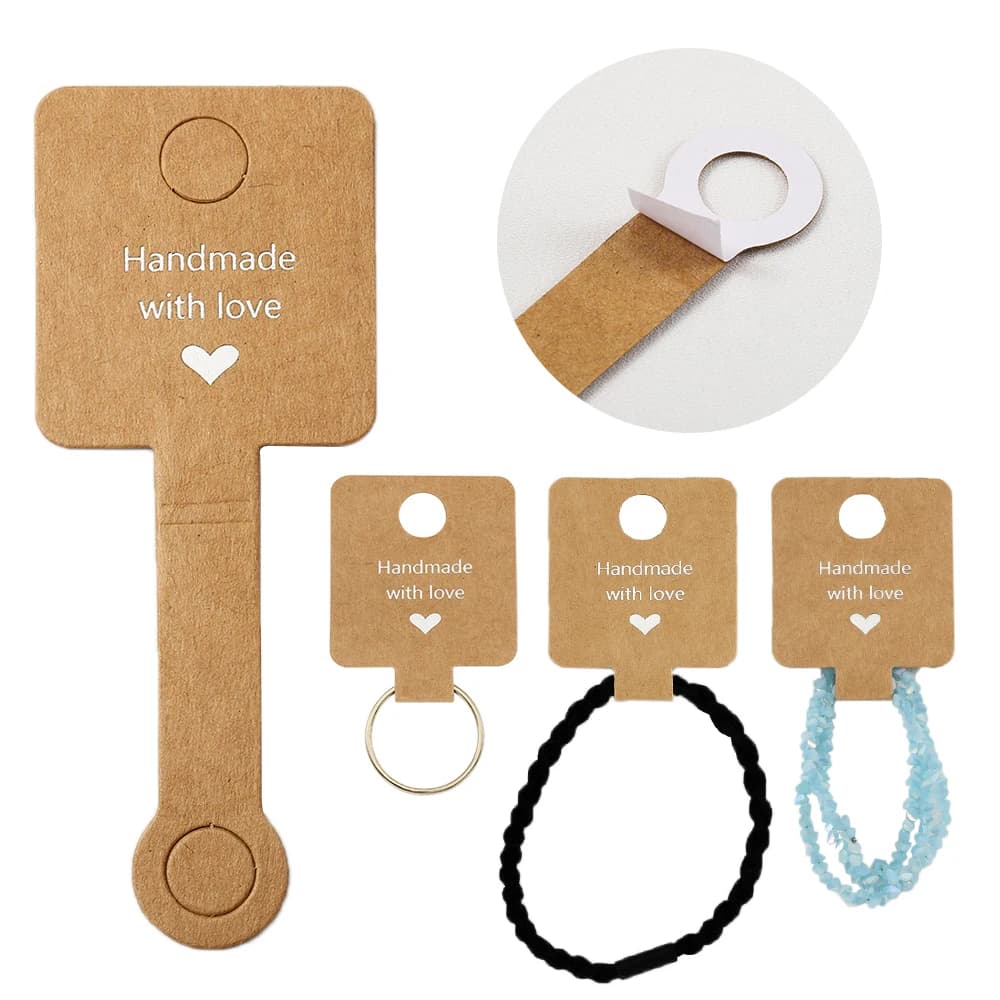 50pcs 4x10cm Self Adhesive Kraft Paper Card Bracelet Necklace Jewelry Hanging Holder for Small Business Retail Display Packaging