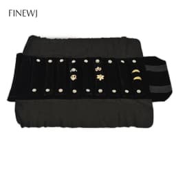Portable Black Velvet Travel Jewelry Carrying Case Roll Bag Pendant Necklace Bracelet Earrings Ring Storage Bag Organizer Pouch