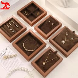 Brown Leather Jewelry Tray with Velvet Inside Watch Stand Necklace Ring Bracelet Storage Organizer Tray Earring Brooch Holder