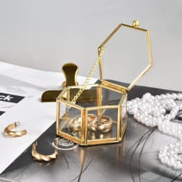 Hot Sale High-end Hexagonal Ring Box Gold And Jewelry Accessory Box Golden Glass Luxurious And Retro Jewelry Storage Box