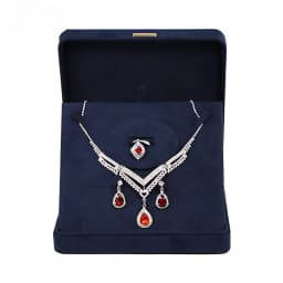 Luxury Navy Blue Velvet Jewelry Box with Round Arch Top Ring Bracelet Necklace Organizer Storage Gift Box for Women