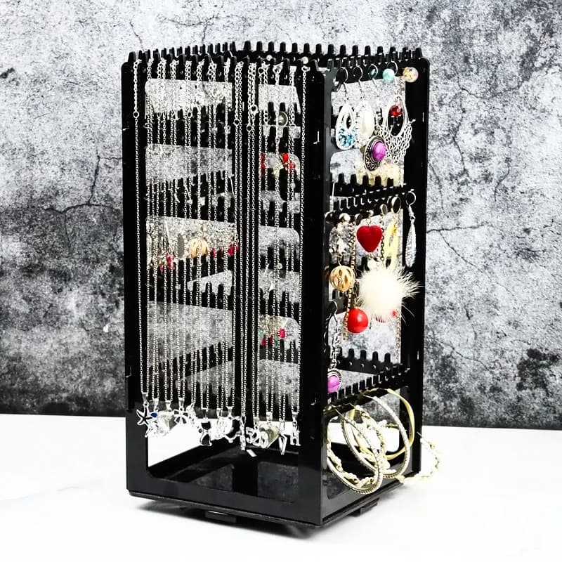 Rotating Jewelry Display Stand Earclip Earnail Earring Storage Stand Portable Earaccessory Storage Box Hanging Necklace Stand