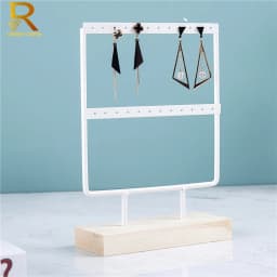 Luxury Countertop Pendant Earrings Display Stand Metal Hanger Solid Wood Piercing Jewelry Ear Studs Hanging Holder Storage Rack