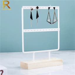 Luxury Countertop Pendant Earrings Display Stand Metal Hanger Solid Wood Piercing Jewelry Ear Studs Hanging Holder Storage Rack