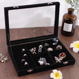 Velvet Glass Ring Earring Jewelry Display Organizer Box Storage Organizer Box Divider Soft Gray Velvet Ring Case Jewellery Tray