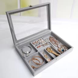 Velvet Glass Ring Earring Jewelry Display Organizer Box Storage Organizer Box Divider Soft Gray Velvet Ring Case Jewellery Tray