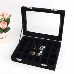 Velvet Glass Ring Earring Jewelry Display Organizer Box Storage Organizer Box Divider Soft Gray Velvet Ring Case Jewellery Tray