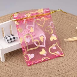 25pcs/lot Jewelry Bag Organza Colorful Hot Gold Color Heart Print Gifts Pouches Wedding Christmas Party Candy Jewelry Packing
