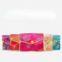Chinese Brocade Handmade Silk Embroidery Padded Zipper Small Jewelry Gift Storage Pouch Bag Snap Case Satin Coin Purse Wholesale