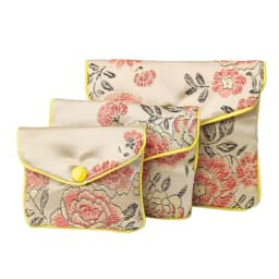 Chinese Brocade Handmade Silk Embroidery Padded Zipper Small Jewelry Gift Storage Pouch Bag Snap Case Satin Coin Purse Wholesale
