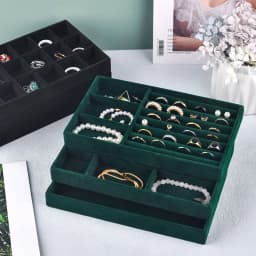 Black/Dark Green Flannel Jewelry Storage Box Household Drawer Earring Necklace Ring Tray Head Rope Ear Clip Display Storage Tray