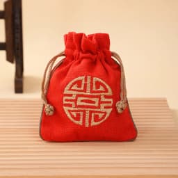 Vintage Linen Drawstring Jewelry Bag Embroidered Chinese Knot Pouch Cotton Linen Storage Bag for Small Items 11.5*14cm 14.5g