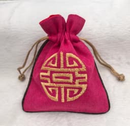 Vintage Linen Drawstring Jewelry Bag Embroidered Chinese Knot Pouch Cotton Linen Storage Bag for Small Items 11.5*14cm 14.5g