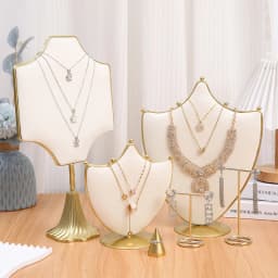 3 New Model Jewelry Display Sun Style Storage Bust Jewelry Holder Necklace Display Silky Beige Velvet Necklace Earrings