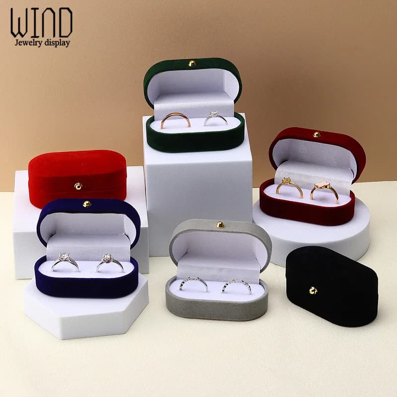 Wedding Ring Packaging Box Ear Studs Holder Velvet Engagement Couple Ring Box Valentine Gift Double Rings Storage Display Case