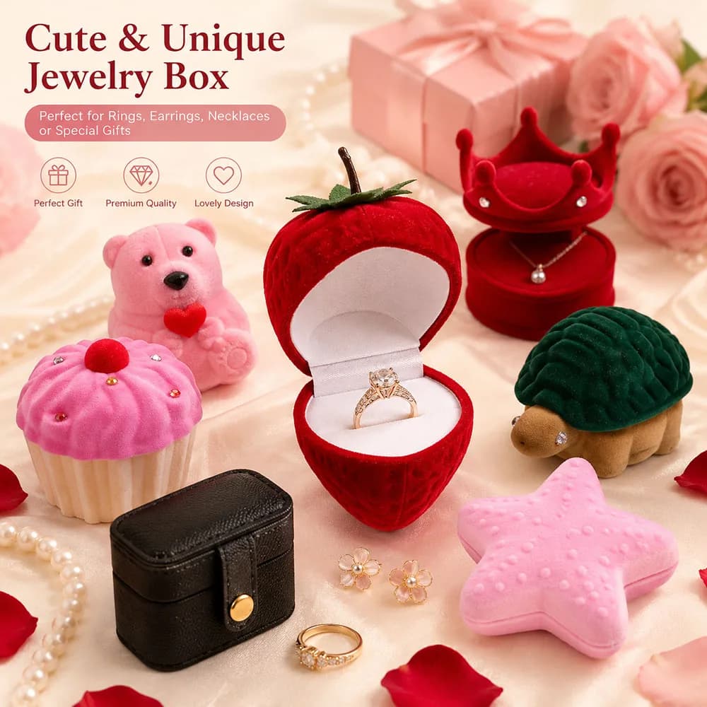1Pcs Lovely Velvet Jewelry Box Container Wedding Ring Box for Earrings Necklace Bracelet Display Gift Box Holder 8 styles