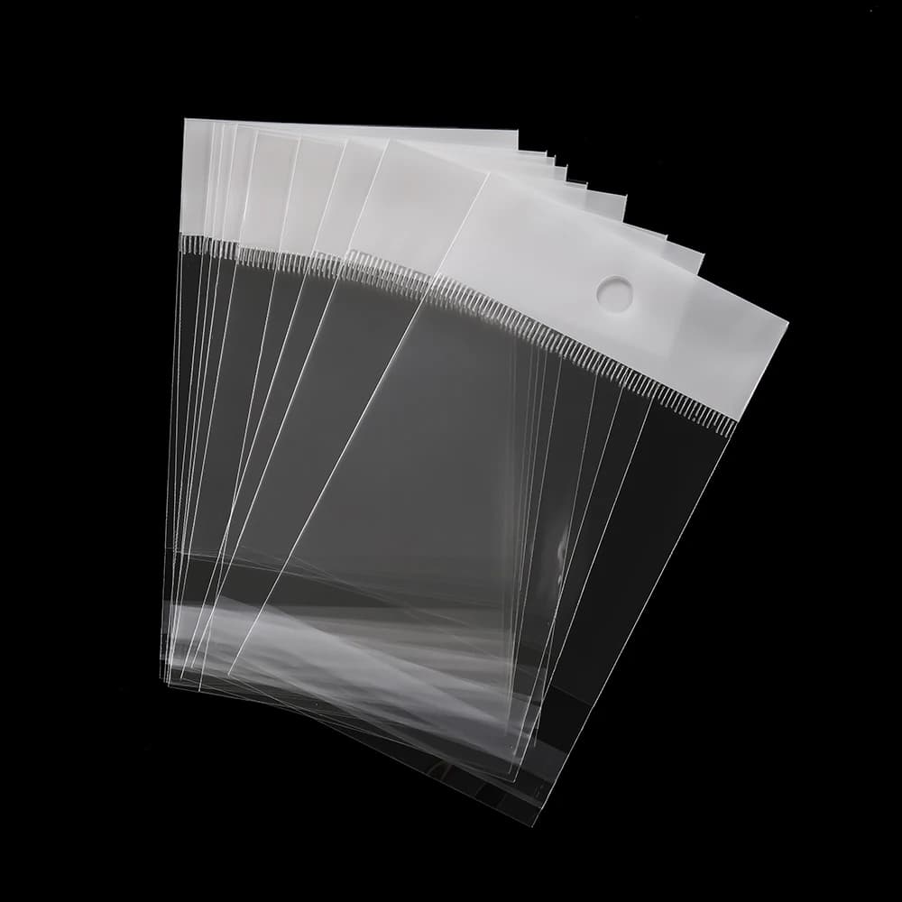 100pcs OPP Hanging Jewelry Storage Bags Clear Self-Adhesive Bags for Rings Earrings Bracelet Necklace Jewelry Display Packaging