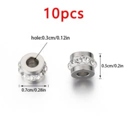 10pcs Gold Color Stainless Steel Rhinestone Beads 5x7mm Spacer Loose Bead Charm for DIY Jewelry Making Bracelet Necklace Finding