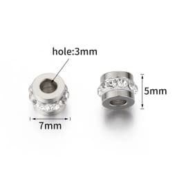 10pcs Gold Color Stainless Steel Rhinestone Beads 5x7mm Spacer Loose Bead Charm for DIY Jewelry Making Bracelet Necklace Finding