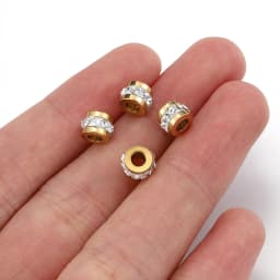 10pcs Gold Color Stainless Steel Rhinestone Beads 5x7mm Spacer Loose Bead Charm for DIY Jewelry Making Bracelet Necklace Finding