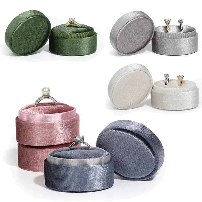 Velvet Double Ring Oval Pink Box Holder For Earring Jewelry Organizer Storage Wedding Ceremony Engagement Display Case Stand