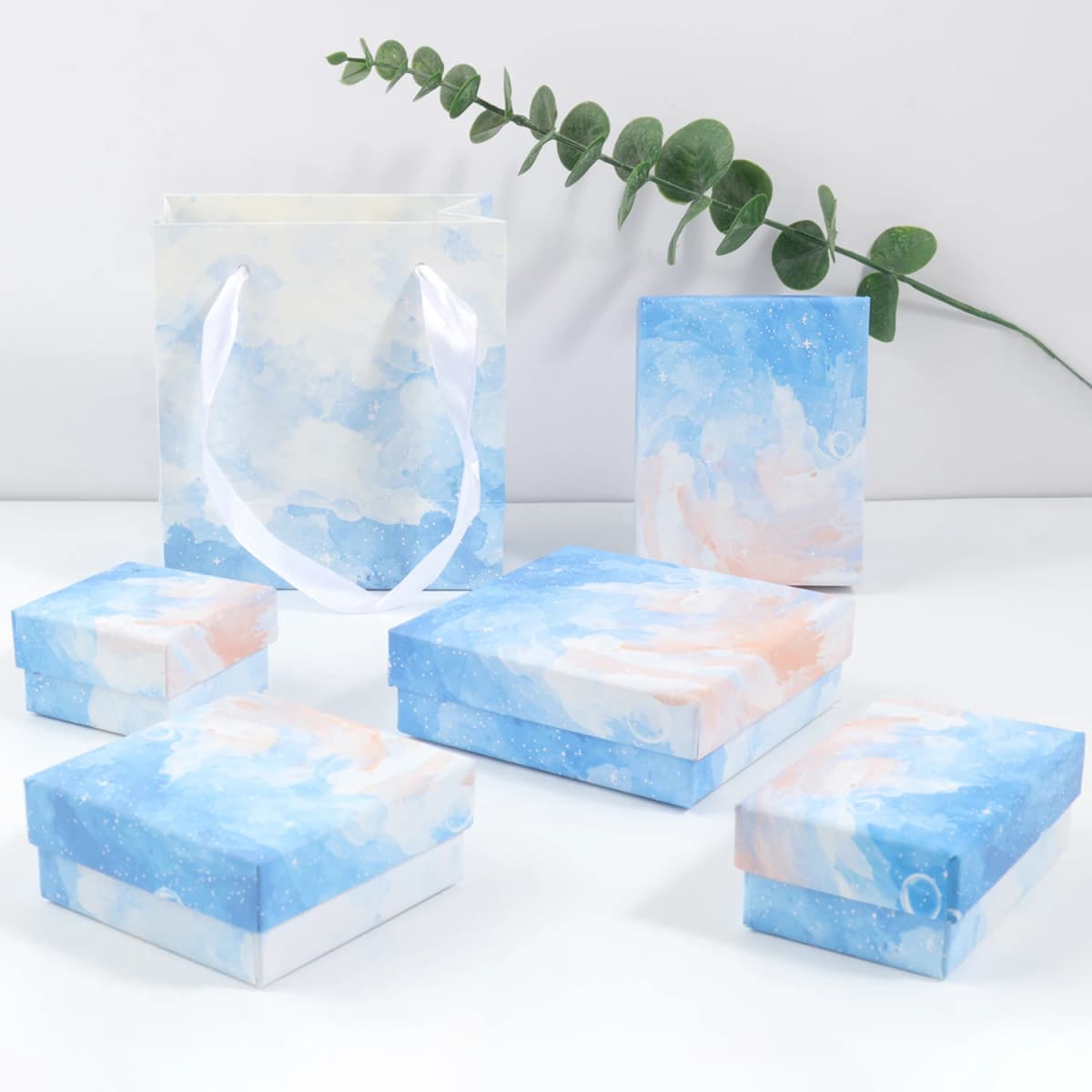 1Pcs Ink Cloud/Marble/Internet Celebrity Paper Box Kraft Paper Handbag Charm Bracelet Necklace Pendant Jewelry Display Gift Box