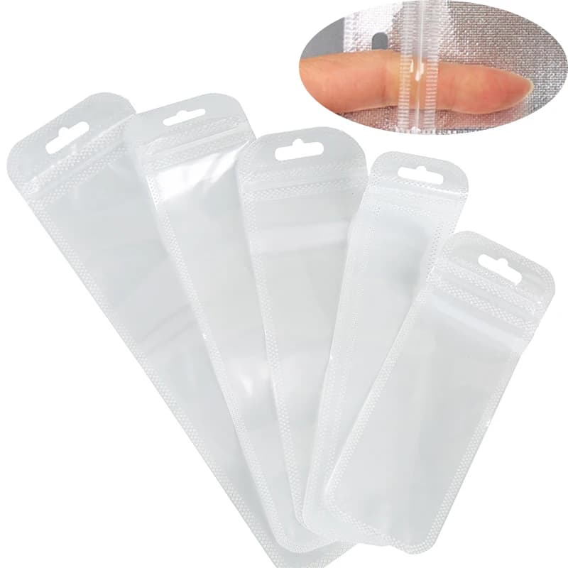 30pcs Long Thin Ziplock Bags Self Sealing Pouch With Hole Plastic Sachet Zip Zipper Lock Bags Necklace Display Jewelry Packaging