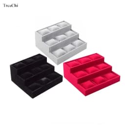 Velvet 3 Tier Bracelet Jewelry Display Tray 9 Grid With Pillow Bangle Necklace Storage Tray Watch Jewelry Organizer Stand Holder