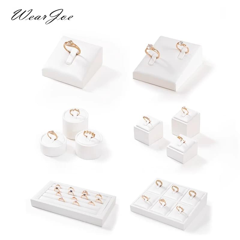 Window Jewelry Ring Holder Stand Show Counter Cabinet Display Tray Insert Jewellery Ring Storage White Leather Presentation Rack