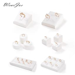 Window Jewelry Ring Holder Stand Show Counter Cabinet Display Tray Insert Jewellery Ring Storage White Leather Presentation Rack