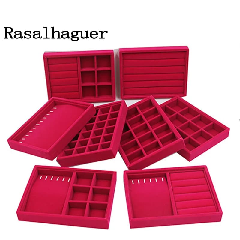 Organizer Soft RoseRed Velvet Handmade DIY Jewelry Box 9 Options Drawer Storage Jewellery Earring Necklace Pendant Bracelet Tray