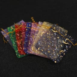 50pcs/lot Moon Star Organza Bags 7x9mm 9x12mm 11x16mm 13x18mm Small Christmas Drawstring Gift Bag Charm Jewelry Package Pouches
