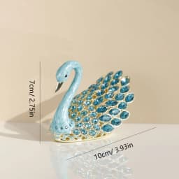 3.7inch Enamel Blue Gems Swan Trinket Box Hinged Hand-Painted Jewelry Storage Ring Holder Keepsake Box Animal Figurine Collectib