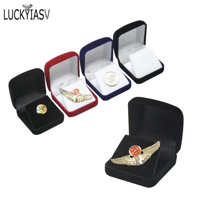 Wholesale Medals Commemorative Coins Pins Merit Badge Display Jewellery Gift Storage Boxes Black Velvet Carrying Case Organizer