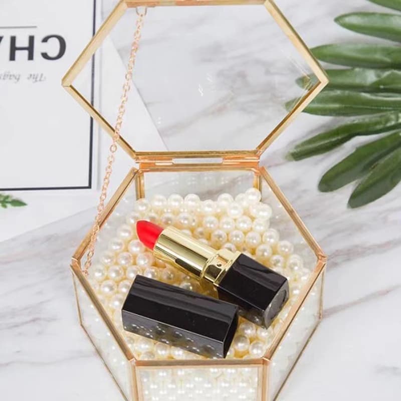 High-end Hexagonal Ring Box Golden Glass Luxurious And Retro Jewelry Storage Box Jewelry Accessory Box