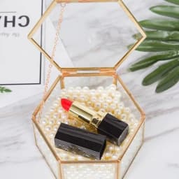 High-end Hexagonal Ring Box Golden Glass Luxurious And Retro Jewelry Storage Box Jewelry Accessory Box
