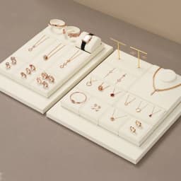 WoodTen Beige Jewelry Display Stand Microfiber Retail Jewelry Stand for Earring Necklace Watch Ring Counter Jewelry Display Prop